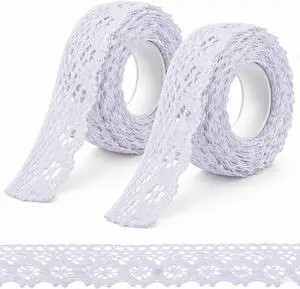 2 Roll Lace Washi Tape White Trim Ribbon Tape Self-Adhesive Fabric Decorative Striping Masking Tapes for DIY Crafts, Scrapbook 2 Roll Lace Washi Tape White Trim Ribbon Tape Self-Adhesive Fabric Decorative Striping Masking Tapes for DIY Crafts, Scrapbook