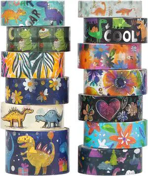 NANYNNU Dinosaur Washi Tape Set, 13 Rolls Silver Foil Cute Washi Tapes, Kawaii Floral Decorative Masking Tape for Journaling Supplies, Scrapbooking, Bullet Journal, Planner Decoration, DIY Crafts NANYNNU Dinosaur Washi Tape Set, 13 Rolls Silver Foil Cute Washi Tapes, Kawaii Floral Decorative Masking Tape for Journaling Supplies, Scrapbooking, Bullet Journal, Planner Decoration, DIY Crafts