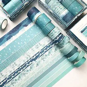 CooBigo Washi Tape Set, 12 Rolls 4 Size Decorative Masking Washi Tapes for Craft, Scrapbook, DIY, Planners, Gift Wrapping (Blue Track) CooBigo Washi Tape Set, 12 Rolls 4 Size Decorative Masking Washi Tapes for Craft, Scrapbook, DIY, Planners, Gift Wrapping (Blue Track)