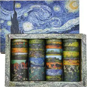 25 Rolls Starry Night Washi Tape Pack Van Gogh Oil Painting Arts Adhesive Tapes Gold Foil Decorative Masking Tape Sets for Craft, Kids, Scrapbook, DIY, Gift Wrapping 25 Rolls Starry Night Washi Tape Pack Van Gogh Oil Painting Arts Adhesive Tapes Gold Foil Decorative Masking Tape Sets for Craft, Kids, Scrapbook, DIY, Gift Wrapping