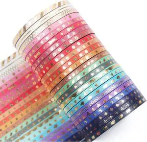 YUBBAEX 24 Rolls Skinny Washi Tape Set Gold Foil Print Decorative Tapes for Arts, DIY Crafts, Journals, Planners, Scrapbooking, Wrapping (Slim 3mm) YUBBAEX 24 Rolls Skinny Washi Tape Set Gold Foil Print Decorative Tapes for Arts, DIY Crafts, Journals, Planners, Scrapbooking, Wrapping (Slim 3mm)