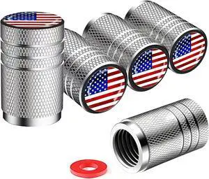 Tire Valve Stem Caps, 5 Pack, American Flag, Chrome | Aluminum Alloy Shell, Rubber O-Ring, Resin Dome; Universal Fit for Cars, Trucks, Motorcycles and Compatible Bikes Tire Valve Stem Caps, 5 Pack, American Flag, Chrome | Aluminum Alloy Shell, Rubber O-Ring, Resin Dome; Universal Fit for Cars, Trucks, Motorcycles and Compatible Bikes