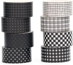 Black Grid Washi Tape Set 8 Rolls Plaid Decorative Masking Tapes for Arts, DIY Crafts, Journals, Planners, Scrapbook, Wrapping Black Grid Washi Tape Set 8 Rolls Plaid Decorative Masking Tapes for Arts, DIY Crafts, Journals, Planners, Scrapbook, Wrapping