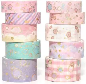 Creative Washi Tape Set 10 Rolls Gold Foil Print Decorative Masking Tapes for Arts, DIY Crafts, Journals, Planners, Scrapbook, Wrapping (Cute Sweety) Creative Washi Tape Set 10 Rolls Gold Foil Print Decorative Masking Tapes for Arts, DIY Crafts, Journals, Planners, Scrapbook, Wrapping (Cute Sweety)