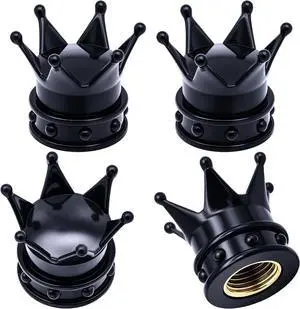 4PCS Crown Tire Valve Stem Caps, with O Rubber Ring, Tire Air Valve Cap Plastic with Brass Core, Universal Cars, SUV, Trucks, Bikes, Motorcycles, Bicycles (Black) 4PCS Crown Tire Valve Stem Caps, with O Rubber Ring, Tire Air Valve Cap Plastic with Brass Core, Universal Cars, SUV, Trucks, Bikes, Motorcycles, Bicycles (Black)