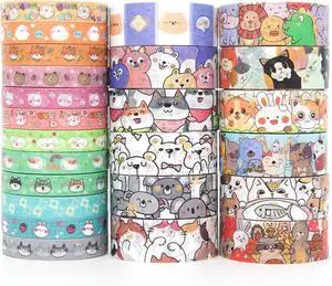 WAPETASHI Cute Washi Tape Set - 24 Rolls Kawaii Animals Gold Foil Decorative Masking Tape for Journaling, Scrapbooking, Kids DIY Crafts, Aesthetic Supplies, Planners, Bullet Journal WAPETASHI Cute Washi Tape Set - 24 Rolls Kawaii Animals Gold Foil Decorative Masking Tape for Journaling, Scrapbooking, Kids DIY Crafts, Aesthetic Supplies, Planners, Bullet Journal