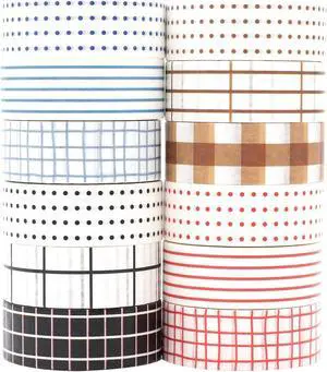 Basic Washi Tape Set 12 Rolls Dot & Grid Decorative Tapes for Journals, Planners, Scrapbooking, Gift Wrapping, DIY Crafts Basic Washi Tape Set 12 Rolls Dot & Grid Decorative Tapes for Journals, Planners, Scrapbooking, Gift Wrapping, DIY Crafts