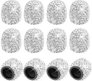 12 Pcs Crystal Rhinestone Tire Valve Stem Caps, White | Dustproof bling caps designed for SUVs, bicycles, trucks, and motorcycles. 12 Pcs Crystal Rhinestone Tire Valve Stem Caps, White | Dustproof bling caps designed for SUVs, bicycles, trucks, and motorcycles.