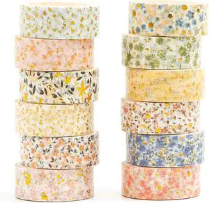 12 Rolls Charming Washi Tape Set Gold Silver Foil Detailing Arts Adhesive Tapes Basic Patterns Decorative Masking Tape Sets for Craft, Kids, Scrapbook, DIY, Gift Wrapping (Spring Bloom) 12 Rolls Charming Washi Tape Set Gold Silver Foil Detailing Arts Adhesive Tapes Basic Patterns Decorative Masking Tape Sets for Craft, Kids, Scrapbook, DIY, Gift Wrapping (Spring Bloom)
