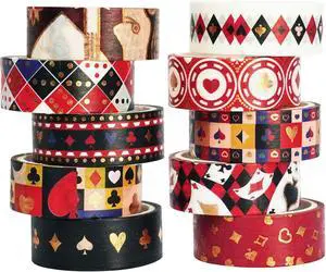Poker Washi Tape Set 10 Rolls Playing Cards Patterns Gold Decorative Tapes for Journals, Planners, Scrapbooking, Gift Wrapping, DIY Crafts (Poker) Poker Washi Tape Set 10 Rolls Playing Cards Patterns Gold Decorative Tapes for Journals, Planners, Scrapbooking, Gift Wrapping, DIY Crafts (Poker)