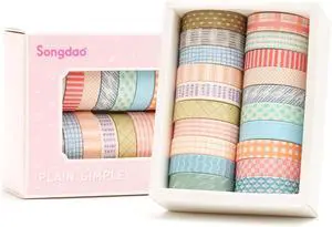 20 Rolls Basic Washi Tape Set Japanese Arts Adhesive Tapes Simple Patterns Decorative Masking Tape Sets for Craft, Kids, Scrapbook, DIY, Gift Wrapping (Style One) 20 Rolls Basic Washi Tape Set Japanese Arts Adhesive Tapes Simple Patterns Decorative Masking Tape Sets for Craft, Kids, Scrapbook, DIY, Gift Wrapping (Style One)