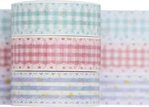 YUBBAEX Cute Printed Washi Tape 3 Rolls Japanese-Style Masking Tape Set Decorative for Arts, DIY Crafts, Journal Supplies, Planners, Scrapbook, Card/Gift Wrapping (Lace Checkered) YUBBAEX Cute Printed Washi Tape 3 Rolls Japanese-Style Masking Tape Set Decorative for Arts, DIY Crafts, Journal Supplies, Planners, Scrapbook, Card/Gift Wrapping (Lace Checkered)