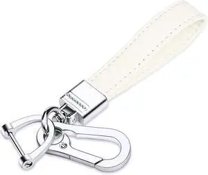QBUC Genuine Leather Car Keychain,Universal Heavy Duty Metal Key Chain Accessories,Car Fob Key Keychain Holder with 360 Degree Rotatable Snap Swivel and Anti-Lost D-Ring for Men Women(White) QBUC Genuine Leather Car Keychain,Universal Heavy Duty Metal Key Chain Accessories,Car Fob Key Keychain Holder with 360 Degree Rotatable Snap Swivel and Anti-Lost D-Ring for Men Women(White)