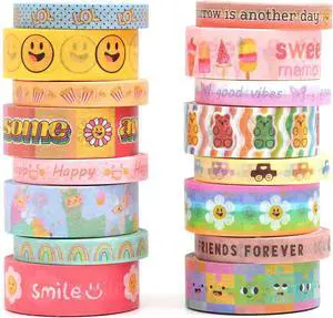 Cute Cartoon Washi Tape Set 16 Rolls Bright Colors Kawaii Masking Graphic Decorative Tapes for Arts, DIY Crafts, Journals, Planners, Scrapbook, Wrapping Cute Cartoon Washi Tape Set 16 Rolls Bright Colors Kawaii Masking Graphic Decorative Tapes for Arts, DIY Crafts, Journals, Planners, Scrapbook, Wrapping