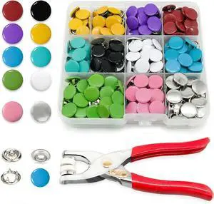 PIGORY Metal Snap Button Kit, 10 Colors Solid Snaps for Fabric with Fastener Pliers Press Tool Kit, 9.5mm Sewing Snaps for DIY Crafting Clothing(100Set) PIGORY Metal Snap Button Kit, 10 Colors Solid Snaps for Fabric with Fastener Pliers Press Tool Kit, 9.5mm Sewing Snaps for DIY Crafting Clothing(100Set)