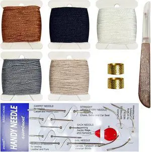 Extra Strong Upholstery Repair Sewing Thread Kit Including 7 Styles of Leather Canvas Sewing Needles1needle Threader,1seam Ripper,2thimbles and 5 Rolls Nylon Thread, 5 Colorscolor3 Extra Strong Upholstery Repair Sewing Thread Kit Including 7 Styles of Leather Canvas Sewing Needles1needle Threader,1seam Ripper,2thimbles and 5 Rolls Nylon Thread, 5 Colorscolor3