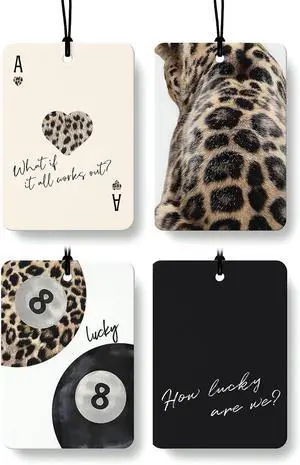 Black Leopard Print Car Air Freshener 4 Pcs, Trendy Cheetah Lucky 8 Ball Ace Card Hanging Air Freshener for Cars Closet Drawer Books, Leopard Car Accessories Mirror Decor for Women Black Leopard Print Car Air Freshener 4 Pcs, Trendy Cheetah Lucky 8 Ball Ace Card Hanging Air Freshener for Cars Closet Drawer Books, Leopard Car Accessories Mirror Decor for Women