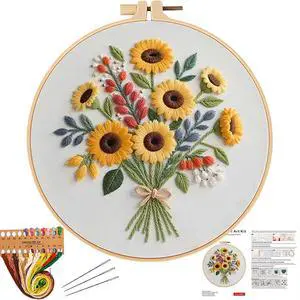 Herdiese Embroidery Kit for Beginners & Adults with Flower Pattern | Stamped Cross Stitch Kit Including Fabric, Hoop, Threads, Needles & Instructions, Complete DIY Hand Sewing Craft Set Herdiese Embroidery Kit for Beginners & Adults with Flower Pattern | Stamped Cross Stitch Kit Including Fabric, Hoop, Threads, Needles & Instructions, Complete DIY Hand Sewing Craft Set