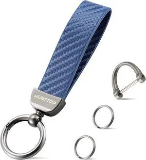 JUSTTOP Leather Keychain, Carbon Fiber Car Key Chain with Anti-Lost D-Ring and 2 Key Ring, Keychain Wristlet, Car Accessories, Universal Keychain for Men and Women (Blue) JUSTTOP Leather Keychain, Carbon Fiber Car Key Chain with Anti-Lost D-Ring and 2 Key Ring, Keychain Wristlet, Car Accessories, Universal Keychain for Men and Women (Blue)