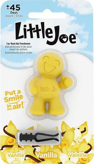 Little Joe 96402 Vanilla Scent Car Air Freshener Vent Clip, Fights Odors for up to 45 Days, Long-Lasting Freshness, Cute Car Odor Eliminator, Pack of 1 Little Joe 96402 Vanilla Scent Car Air Freshener Vent Clip, Fights Odors for up to 45 Days, Long-Lasting Freshness, Cute Car Odor Eliminator, Pack of 1