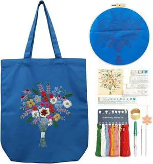 CREAWONDER Canvas Tote Bag Embroidery Kit with Pattern for Beginners, Arts and DIY Embroidery Crafts Kits for Adults, Include Instructions, Thimble, Embroidery Hoops, Color Threads and Tool CREAWONDER Canvas Tote Bag Embroidery Kit with Pattern for Beginners, Arts and DIY Embroidery Crafts Kits for Adults, Include Instructions, Thimble, Embroidery Hoops, Color Threads and Tool
