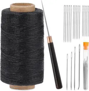 TLKKUE Upholstery Repair Sewing Thread Kit, 273 Yards Waxed Thread Black | Needles and Straight Awl, Heavy Duty Wax String Sewing Kit for Upholstery Repair Leather Crafting DIY Stitching (Black) TLKKUE Upholstery Repair Sewing Thread Kit, 273 Yards Waxed Thread Black | Needles and Straight Awl, Heavy Duty Wax String Sewing Kit for Upholstery Repair Leather Crafting DIY Stitching (Black)