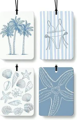 Blue Beach Car Air Freshener 4 PCs, Preppy Girly Beach Shells Starfish Palm Trees Hanging Air Freshener for Cars Closet Drawer Books, Cute Beachy Car Accessories Mirror Decor for Women Blue Beach Car Air Freshener 4 PCs, Preppy Girly Beach Shells Starfish Palm Trees Hanging Air Freshener for Cars Closet Drawer Books, Cute Beachy Car Accessories Mirror Decor for Women