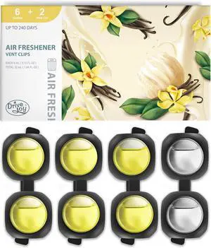 Car Air Freshener Vent Clips, 8 PK, 6 Vanilla, 2 New Car Scent, Provides Long-Lasting Scent, Up to 240 Days, Odor Eliminator Car Air Freshener Vent Clips, 8 PK, 6 Vanilla, 2 New Car Scent, Provides Long-Lasting Scent, Up to 240 Days, Odor Eliminator