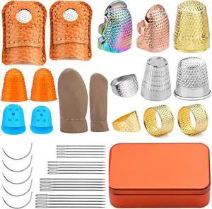 Mnuizu Sewing Thimble Set Thimble Ring, Adjustable Metal Finger Protectors | 25Pcs Sewing Needles, Finger Grips Embroidery Finger Protector Reusable for Sorting Mail, Quilting, Knitting and Crafts Mnuizu Sewing Thimble Set Thimble Ring, Adjustable Metal Finger Protectors | 25Pcs Sewing Needles, Finger Grips Embroidery Finger Protector Reusable for Sorting Mail, Quilting, Knitting and Crafts