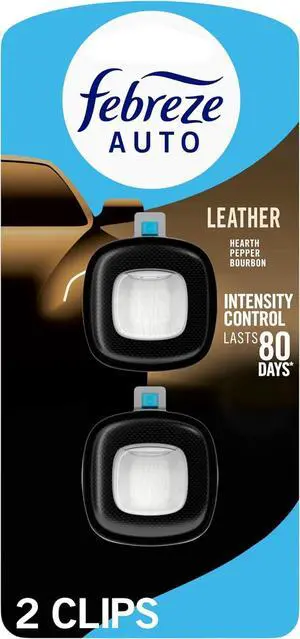Febreze AUTO Air Freshener, Odor-Fighting Automotive Vent Clip, Scented Car Accessories, Long Lasting for Strong Odors, Leather, 2 Count Febreze AUTO Air Freshener, Odor-Fighting Automotive Vent Clip, Scented Car Accessories, Long Lasting for Strong Odors, Leather, 2 Count