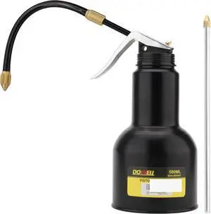 DOWELL Oil Can Pump Oiler 16oz 500ml, Oil Squirt Can Metal, Black | 16oz/500ml pistol pump oiler, 2 detachable spouts (straight + flexible), steel body, rust-proof, , high-pressure pump DOWELL Oil Can Pump Oiler 16oz 500ml, Oil Squirt Can Metal, Black | 16oz/500ml pistol pump oiler, 2 detachable spouts (straight + flexible), steel body, rust-proof, , high-pressure pump