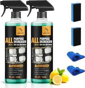 2Pcs All Purpose Degreaser for Car and House,Lemon Scent,Heavy-Duty Cleaning Spray For Car Interior and Exterior,Quick Stain Removal for Kitchen,Countertops,Appliances,120ml/4fl.oz 2Pcs All Purpose Degreaser for Car and House,Lemon Scent,Heavy-Duty Cleaning Spray For Car Interior and Exterior,Quick Stain Removal for Kitchen,Countertops,Appliances,120ml/4fl.oz