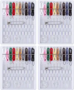 4 Pack Mini Sewing Kit Travel Size, Prethreaded Sewing Kits | Portable Needle and Thread Set with Pin Button for Travel, Home, Dorm, Hotel 4 Pack Mini Sewing Kit Travel Size, Prethreaded Sewing Kits | Portable Needle and Thread Set with Pin Button for Travel, Home, Dorm, Hotel