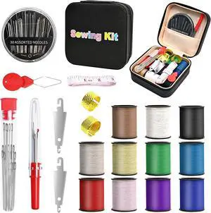 MASHDE 74 PCS Sewing Kit, Big Eye Steel Sewing Needles Kit with Storage Box | Include 55 Steel Needles for Hand Sewing, 11 Colored Threads, Tape Measure, Needle Threaders, Seam Rippers(Black Small) MASHDE 74 PCS Sewing Kit, Big Eye Steel Sewing Needles Kit with Storage Box | Include 55 Steel Needles for Hand Sewing, 11 Colored Threads, Tape Measure, Needle Threaders, Seam Rippers(Black Small)