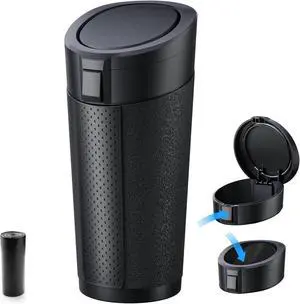 Mini Car Trash Can Cup Holder with Lid, 30 Bags, Black | Dual-opening mini bin for cup holders and door pockets. Includes 30 bags for tissues, receipts, wrappers, and small trash. Mini Car Trash Can Cup Holder with Lid, 30 Bags, Black | Dual-opening mini bin for cup holders and door pockets. Includes 30 bags for tissues, receipts, wrappers, and small trash.