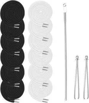 15-Piece Drawstring Set 12 Replacement Drawstrings for Pants, Jackets & Hoodies + 3 Drawstring Threader ToolsWhite&Black 15-Piece Drawstring Set 12 Replacement Drawstrings for Pants, Jackets & Hoodies + 3 Drawstring Threader ToolsWhite&Black