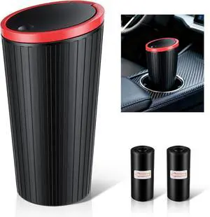 SINGARO Car Trash Can with Lid, Leakproof Mini Garbage Bin for Car Cup Holder, Small Trash Can for Vehicle, Home & Office - Includes 30 Bags, Easy Clean (Black-Red) SINGARO Car Trash Can with Lid, Leakproof Mini Garbage Bin for Car Cup Holder, Small Trash Can for Vehicle, Home & Office - Includes 30 Bags, Easy Clean (Black-Red)