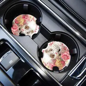 WOCOCN Cute Cup Holder Coasters for Your Car with Fingertip Grip | Auto Accessories for Women & Men,Pack of 2, Flower Skull WOCOCN Cute Cup Holder Coasters for Your Car with Fingertip Grip | Auto Accessories for Women & Men,Pack of 2, Flower Skull
