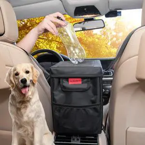 Hanging Car Trash Bag with Lid, 1.7 Gallon Leak Proof Garbage Bin | Collapsible Garbage Organizer with Side Pockets, Multipurpose Storage Bin for Car Center Console & Vehicle Interior Use Hanging Car Trash Bag with Lid, 1.7 Gallon Leak Proof Garbage Bin | Collapsible Garbage Organizer with Side Pockets, Multipurpose Storage Bin for Car Center Console & Vehicle Interior Use