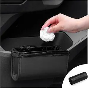 Car Trash Can, Leather Car Trash Bin Door Organizer with a Roll of Garbage Bag, Foldable Hanging Mini Cars Storage Must Have Essentials Interior Accessories(Black) Car Trash Can, Leather Car Trash Bin Door Organizer with a Roll of Garbage Bag, Foldable Hanging Mini Cars Storage Must Have Essentials Interior Accessories(Black)