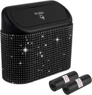 Car Trash Can with Lid & Rhinestones Design,Push-on Car Trash Bin for Storing Trashes Items & Cars Decor Includes 30PCS Trashes Bag,Shiny Cars Garbage Can with Back Clip for Side Door (Black Diamond) Car Trash Can with Lid & Rhinestones Design,Push-on Car Trash Bin for Storing Trashes Items & Cars Decor Includes 30PCS Trashes Bag,Shiny Cars Garbage Can with Back Clip for Side Door (Black Diamond)