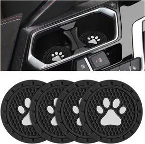 Osilly 4PCS 2.75 Inch PVC Paw Print Cup Holder Coasters, Black | flexible non-slip surface, blocks crumbs and spills, rinse-clean design, also suits home and office, fits matching recesses Osilly 4PCS 2.75 Inch PVC Paw Print Cup Holder Coasters, Black | flexible non-slip surface, blocks crumbs and spills, rinse-clean design, also suits home and office, fits matching recesses