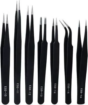 ZHIYE Precision ESD Anti-Static Tweezers, 7 pcs Stainless Steel Tweezers Set for Electronics, Jewelry-making, Laboratory Work, Repairing, Hobbies ZHIYE Precision ESD Anti-Static Tweezers, 7 pcs Stainless Steel Tweezers Set for Electronics, Jewelry-making, Laboratory Work, Repairing, Hobbies
