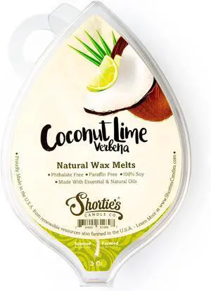 Shortie's Candle Company Coconut Lime Verbena Natural Soy Wax Melts - 1 Highly Scented 3 Oz. Bar - Made with 100% Soy and Essential Fragrance Oils - Phthalate & Paraffin Free, Vegan, Non-Toxic Shortie's Candle Company Coconut Lime Verbena Natural Soy Wax Melts - 1 Highly Scented 3 Oz. Bar - Made with 100% Soy and Essential Fragrance Oils - Phthalate & Paraffin Free, Vegan, Non-Toxic