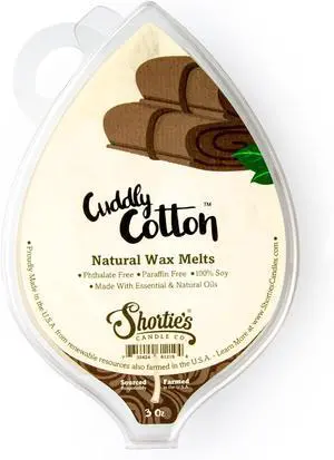 Shortie's Candle Company Cuddly Cotton Natural Soy Wax Melts - 1 Highly Scented 3 Oz. Bar - Made with 100% Soy and Essential Fragrance Oils - Phthalate & Paraffin Free, Vegan, Non-Toxic Shortie's Candle Company Cuddly Cotton Natural Soy Wax Melts - 1 Highly Scented 3 Oz. Bar - Made with 100% Soy and Essential Fragrance Oils - Phthalate & Paraffin Free, Vegan, Non-Toxic
