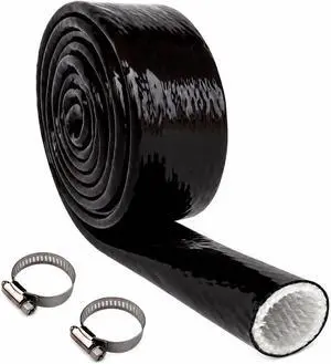 1/4 Inch (6.5mm) ID Heat Shielded Fire Thermo Armor Fire Sleeve Silicone Coated Fiberglass Heat Protection w/ 2 Clamps for Automotive Hose Lines & Electrical Wiring (Black, 5FT) 1/4 Inch (6.5mm) ID Heat Shielded Fire Thermo Armor Fire Sleeve Silicone Coated Fiberglass Heat Protection w/ 2 Clamps for Automotive Hose Lines & Electrical Wiring (Black, 5FT)