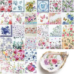 NatNarr 30 Pack Decoupage Napkins, 30 Styles Floral Paper Napkins | Chinoiserie Decorative Decoupage Napkin Printed Cocktail Paper for DIY Crafting Summer Party 13*13 Inch NatNarr 30 Pack Decoupage Napkins, 30 Styles Floral Paper Napkins | Chinoiserie Decorative Decoupage Napkin Printed Cocktail Paper for DIY Crafting Summer Party 13*13 Inch