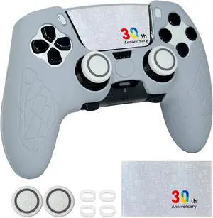 Grey Anti Slip PS5 Edge Controller Skin Set,Soft Protective Controller Cover Case for PlayStation 5 Edge with Touch Pad Stickers and 2 Thumb Grip Caps(30th Grey) Grey Anti Slip PS5 Edge Controller Skin Set,Soft Protective Controller Cover Case for PlayStation 5 Edge with Touch Pad Stickers and 2 Thumb Grip Caps(30th Grey)