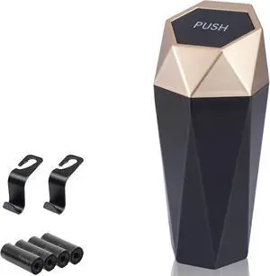 BFXM Car Trash Can Small Trash Bin with Lid Accessories for Women Gold | Car Garbage Can with Additional 2 ABS Hooks and 60pcs Trash Bags, Suitable for Home, Office, Car Organizer BFXM Car Trash Can Small Trash Bin with Lid Accessories for Women Gold | Car Garbage Can with Additional 2 ABS Hooks and 60pcs Trash Bags, Suitable for Home, Office, Car Organizer