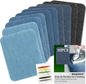 MAQIHAN Iron on Patches for Clothes - 10PCS Denim Patches for Inside Jeans | 3.8x4.9" Cotton Fabric Repair Patch for Jeans, Pants & Clothing DIY, Sewing Repair Kit, 5 Colors Fabric Patch, Blue & Black MAQIHAN Iron on Patches for Clothes - 10PCS Denim Patches for Inside Jeans | 3.8x4.9" Cotton Fabric Repair Patch for Jeans, Pants & Clothing DIY, Sewing Repair Kit, 5 Colors Fabric Patch, Blue & Black
